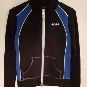 NWT BCBG BLACK+COBALT+SILVER ZIP ACTIVE JACKET
